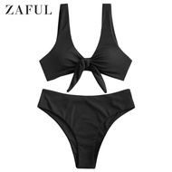 ZAFUL Tie Front Ribbed Bikini Set Swimsuit Wire Free Swimwears Padded Swimsuit Women Bathing Suit