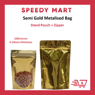 Beg Metalise (50pcs) SEMI GOLD METALISED STAND POUCH / 1 Side GOLD 1 Side Transparent with zipper an