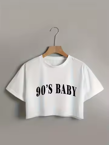 Vintage Alphabet Crop Top Soft Stretchy & Easy-Care Perfect for Spring-Fall
