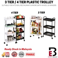 3 Tier Plastic Multifunction Storage Trolley Rack Office Shelves Kitchen Rack with Hanger &amp; Wheel