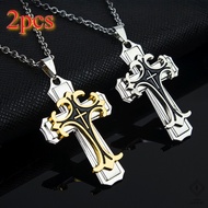 2pcs Cross Pendant Necklace Christian Religious Amulet