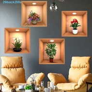 BACK2LIFE 4pcs Plant Potted Wall Stickers, PVC Green Plant Simulate 3D Wallpapers, Home Decorations 