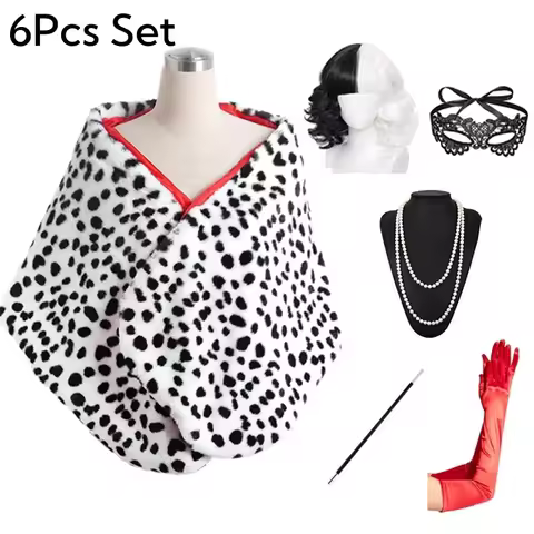 CyWomen's Cruella Deville Costume Dalmatian Print Shawl Scarf Stole Black White Adult Halloween Outf