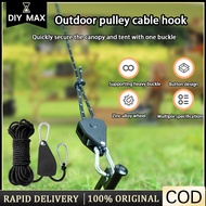 4PCS 4M Pulley Adjuster Reflective Guyline Rope Awning Camping Peg Tali Camping Black