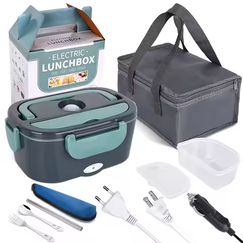2 in1 Home Car Electric Lunch Box Stainless Steel Food Heating Bento Box 12V 24V 110V 220V Food Heat