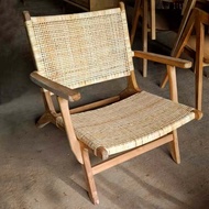 เก้าอี้คาเฟ่ เก้าอี้ไม้สักแท้ผสมหวาย Woven rattan low lounge chair / ส่งฟรีทั่วไทย