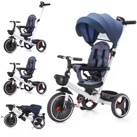 6-in-1 Folding Baby Tricycle for Toddlers 10 Months to 5 Years with Adjustable Parent Handle Safety 