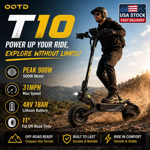 OOTD T10 Adult Electric Scooter, 500W Motor Peak 900W E Scooter , Top Speed 31 MPH, 48V 18AH Lithium