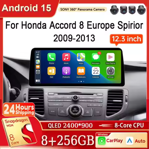 12.3 Inch Android 15 For Honda Accord 8 Spirior Acura Tsx 2009 - 2013 8+256GB 4G WIFI Car Radio Carp