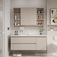 Folding Feng Shui Mirror Bathroom Cabinet Bathroom Cabinet Combination Hidden Mirror Cabinet Ceramic Integrated Wash Basin Cream Style Bathroom Cabinet