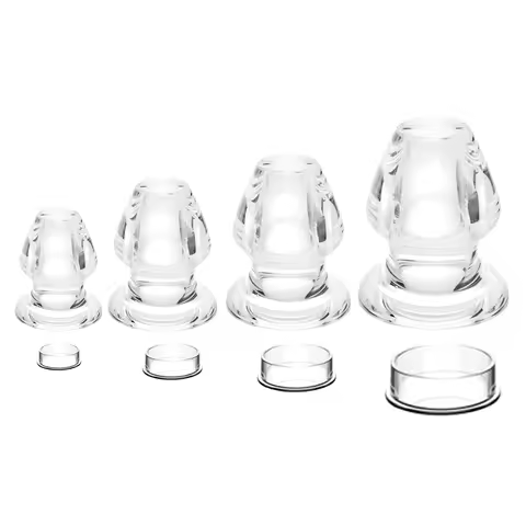 Clear TPE Hollow Anal Plug Set with Caps - Transparent Tunnel Butt Plug for Gape Training And Prosta