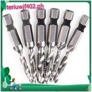 6Pcs Drill Tap Set Hex Shank SAE Combination Drill and Tap Bit Set HSS 4341 Screw Tap Deburr Drill B