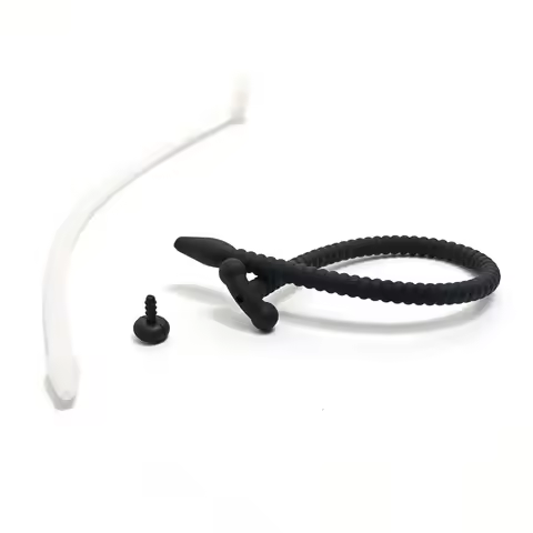 Adjustable 3 Sizes Silicone Urethral Plug Set – Long Hollow Sounding Rod with Stopper, Male Genital 