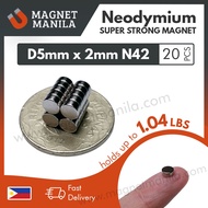 Magnet Manila 20 Pcs D5mm X 2mm Neodymium Magnet N42 Super Strong Earth Permanent Disc Round
