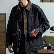 HOUZHOU Vintage Denim Jackets Men Retro Cargo Jacket Coats Outerwear Coat For Men Distressed Streetwear Ese Patchwork