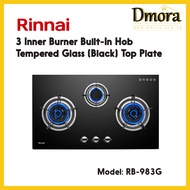 Rinnai RB-983G 3 Burner Built-In Hob Tempered Glass (Black) Top Plate