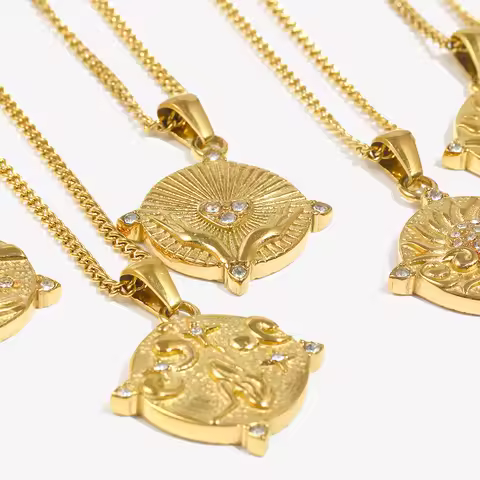 E.B.belle Side Chain Circular Tarot Card Bird Necklace 316L Stainless Steel Decoration 18K Gold Plat