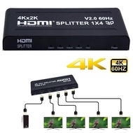 V2.0 4K 60hz HDMI Splitter 1x4 4kx2k 3D HDMI Splitter 1 in 4 Out Video Converter Distributor 4 Way Display for PS4 STB DVD Camera Laptop PC To TV Monitor