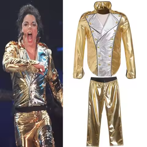 Michael Jackson Coat History Golden Jacket Pants Cosplay Contstume for Cosplay Imitation Prop Mtv Co