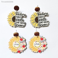 ▦☂ Teacher Wooden Earrings Pencil Ruler Apple Sunflower Thanksgiving Love Dangle Earrings Teacher 39;s Day Gift Jewelry