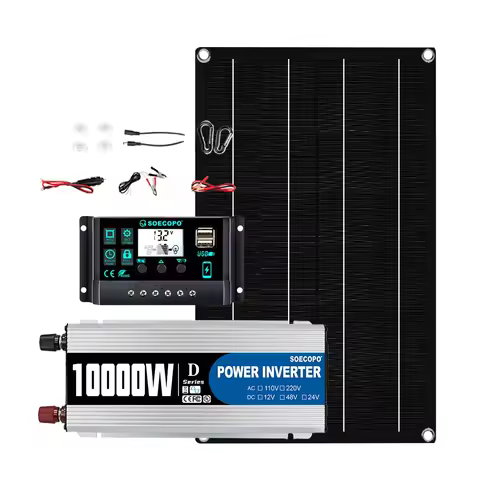 SOECOPO 10000W Peak Solar System Kit 800W Panel 100A Controller 12V 220V Inverter Generator for Camp
