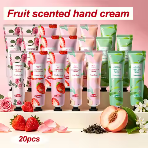 20PCS Fruit Hand Cream, Rich in Green Tea, Peach, Strawberry, and Rose Ingredients, Provides 24-Hour