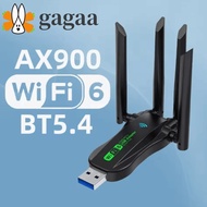 GAGAA Dual Band WiFi6 USB Adapter, AX900 Bluetooth 5.4 900Mbps WiFi Dongle, Plug Play 4 Antenna Rece