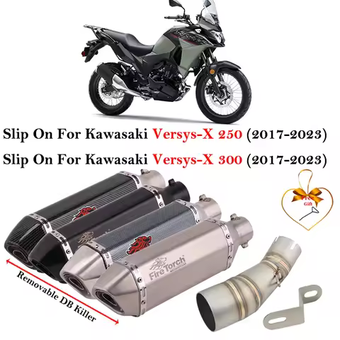 For KAWASAKI VERSYS-X 250 VERSYS-X 300 2017 - 2023 Motorcycle Exhaust Escape Carbon Fiber Middle Lin
