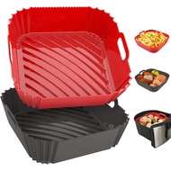 2 Pack Silicone Air Fryer Liners Reusable, 7.1 Inch Airfryer Liners 4-7 QT Square Air Fryer Liners S