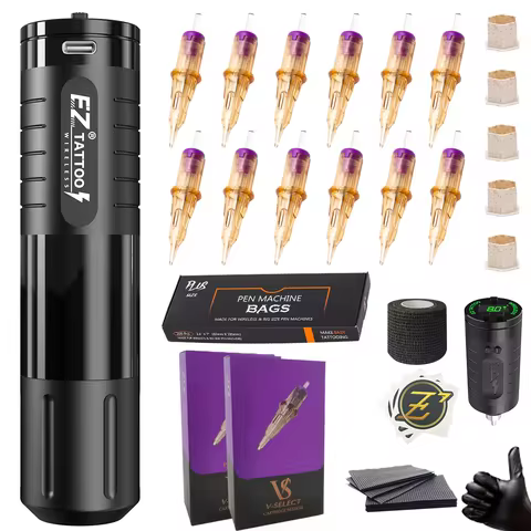 EZ EvoTech Wireless Battery Tattoo Pen Machine Tattoo Kits 40pcs EZ SMP Cartridge Tattoo Needles for