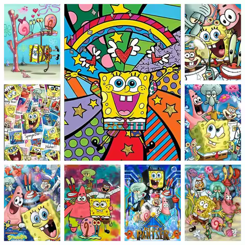 F-Funny-Sponge Bob 5d DIY Diamond Art Painting Kit Cartoon Cross Stitch Home Decor Handmade Children