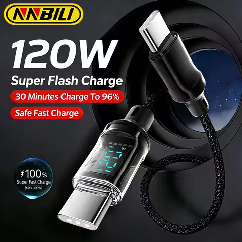 NNBILI 120W LED Display Type-C to Type-C and USB to Type-C Cable, C-C for iPhone 17 A-C for Huawei N