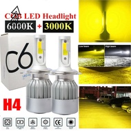 FANMAODZ 2PCS C6 Car LED Headlight Bulb H4 White Yellow 6000K 3000K Dual Colors Hi/Lo Beam 9600LM H4