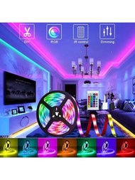 Tiras de Luz LED Decorativa Flexibles 5M/16.4ft Tira de Luces RGB con Control Remoto Multicolor Light Strip Brillo Ajustable Iluminación para Decoración del Hogar y al Aire Libre