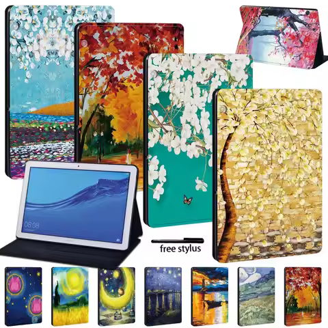 For Huawei MediaPad M5 Lite 8/M5 10.8" Leather Folding Painting Print Funda Case Tablet Cover for T5
