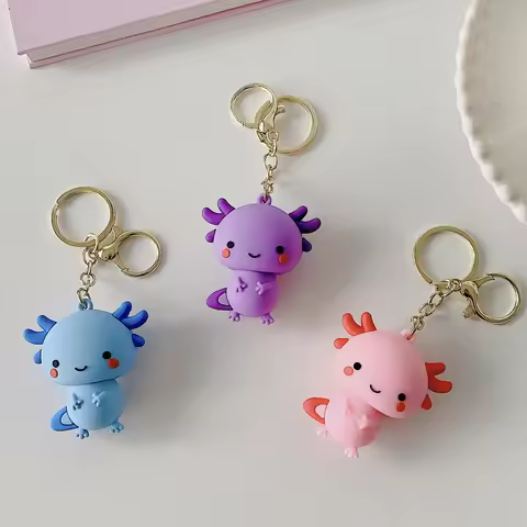 Lovely Axolotl Charm Key Chain for Girls Pink Blue Fish PVC Pendant Keyring Fashion Animal Ornaments