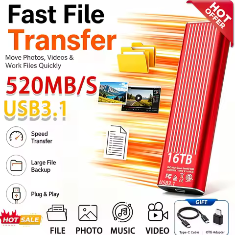 Mass Storage Portable External Hard Disk 8TB 16TB 24TB USB3.1 High‑Speed HDD for Data Backup