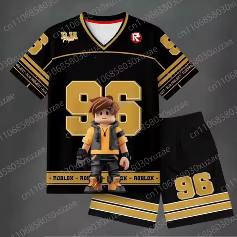 2026 New Setelan Jersey Anak Roblox Man Face Noob Gaming Baju Kaos Full Print Dryfit Laki Perempuan 