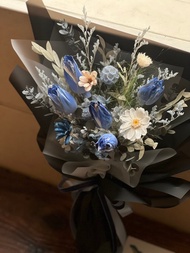 乾燥鬱金香花束 藍色花束 男生花束 乾燥花 永生花 不凋花