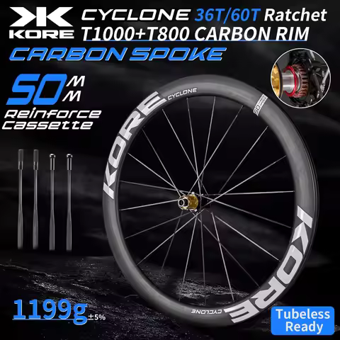 KORE Carbon Spoke Wheelset-50mm-T1000 Carbon Rims 36T/60T Ratchet Hub XDR/HG 700C Design for Ultra-L