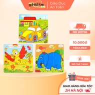Set of 3 9-Piece Wooden Puzzles with Funny Prints for Children to Assemble Puzzles