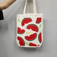 EASYIN 手繪塗鴉設計 雙面印花 帆布包 A4可裝-一口西瓜