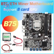 B75 8 Card BTC Mining Motherboard+G645 CPU+SATA Cable+Switch Cable 8XUSB3.0 to PClE 1X Slot LGA1155 DDR3 MSATA ETH Miner