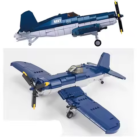 US Vought Corsair F4U Fighter Propeller Airplane Building Blocks World War II WW2 Military Bricks To