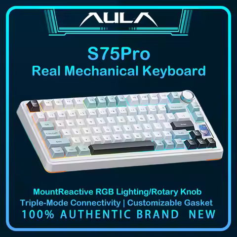 AULA S75 Pro 75% Tri-Mode Mechanical Keyboard TFT Screen Metal Knob Hot Swap Gasket RGB PBT Custom G