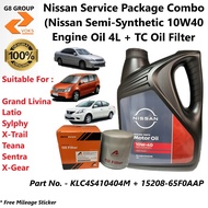 Nissan Service Package Combo ( NISSAN SEMI SYNTHETIC 10W40 ENGINE OIL 4L + TC OIL FILTER )