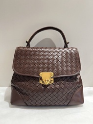 BOTTEGA VENETA Vintage Intrecciato Turnlock Top-Handle Bag in Dark Brown Lambskin
