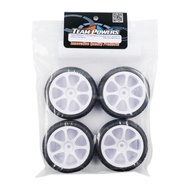 TeamPowers TPR-TPG_FWTT34-H Pre-Glued Front Wheel Treaded Tire 4 pcs w/ 34R 7-Spoke White Rim For 1/