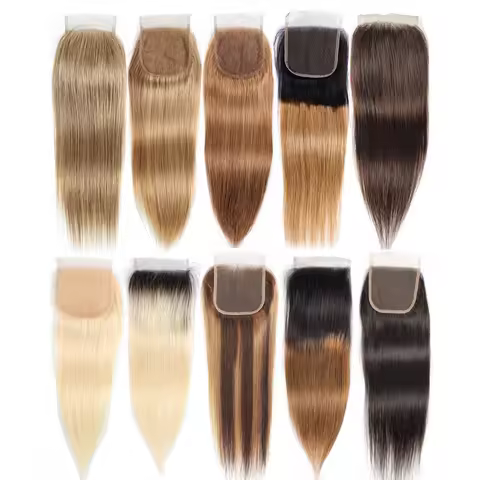 Straight 4x4 Lace Closure Transparent Lace Pre-Plucked Free Part Remy Human Hair Ombre Honey Blonde