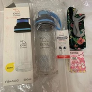 全新 eagle 鷹牌 藍色 500mL 玻璃樽 玻璃水樽 glass cup  水壺 只此一個 可放檸檬水牛奶熱水